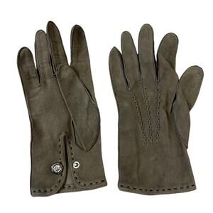 Vintage H&P Green Gray Suede Driving Gloves women's Ladies Soft Unlined